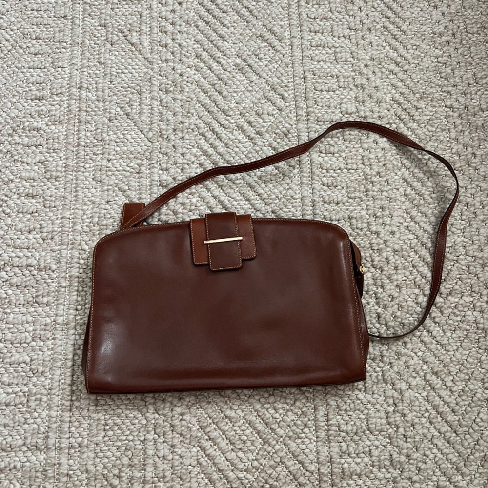 I Santi Vintage Brown Leather Crossbody Bag Made in Italy Gold Hardware